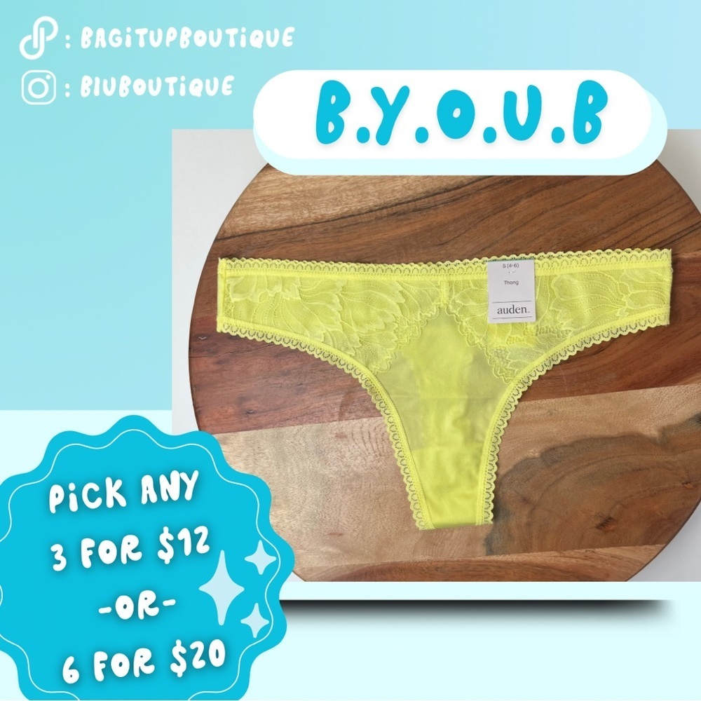 NWT Lime Green (Yellow) Floral Laced Thong - Auden